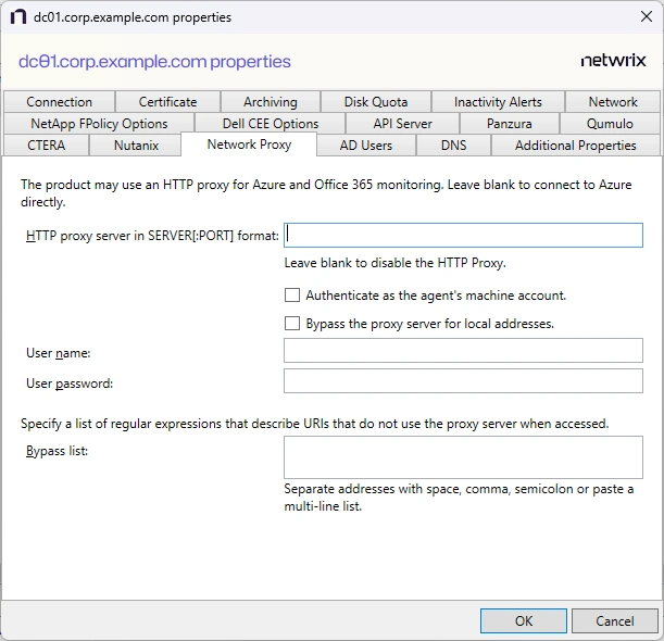 Agent Properties - Network Tab