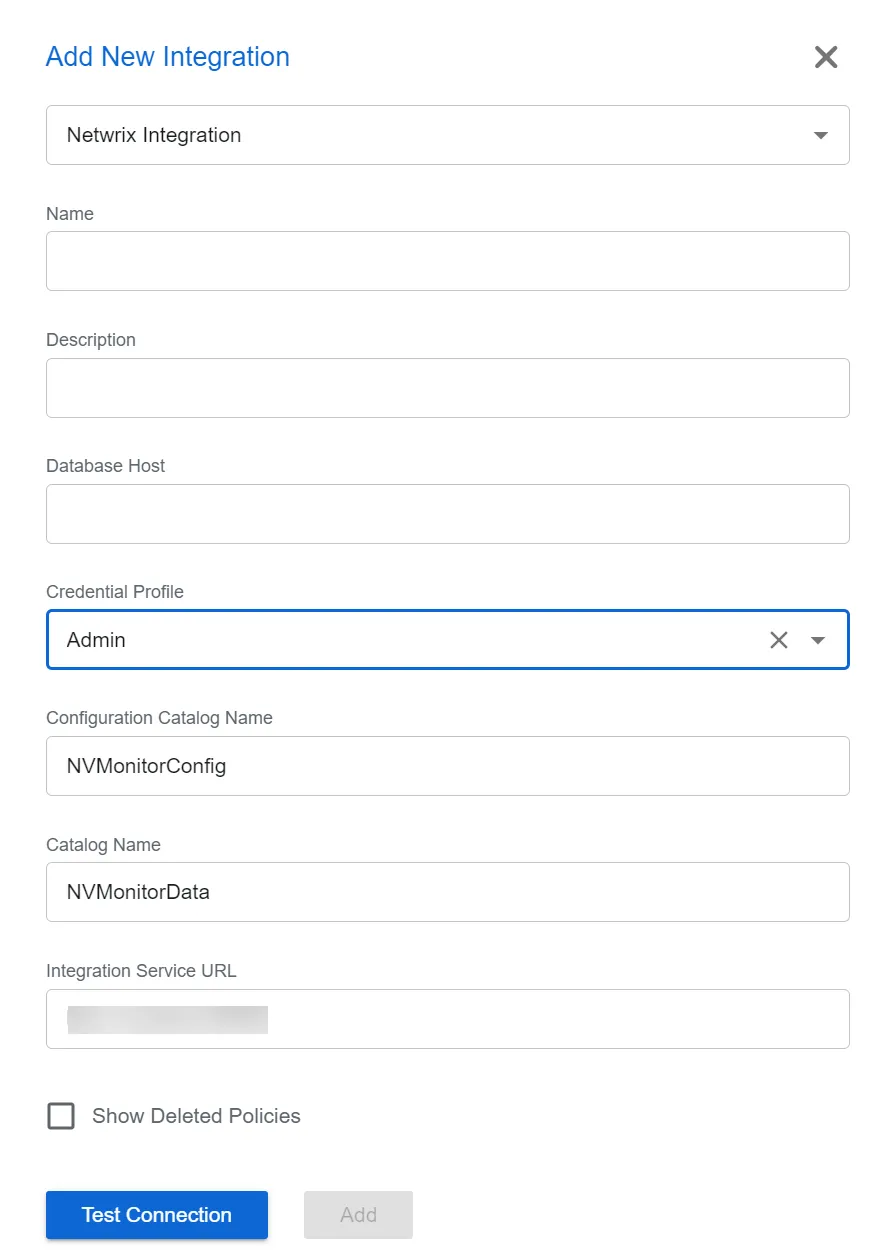 Add New Integrations window with the Netwrix Integration type selected