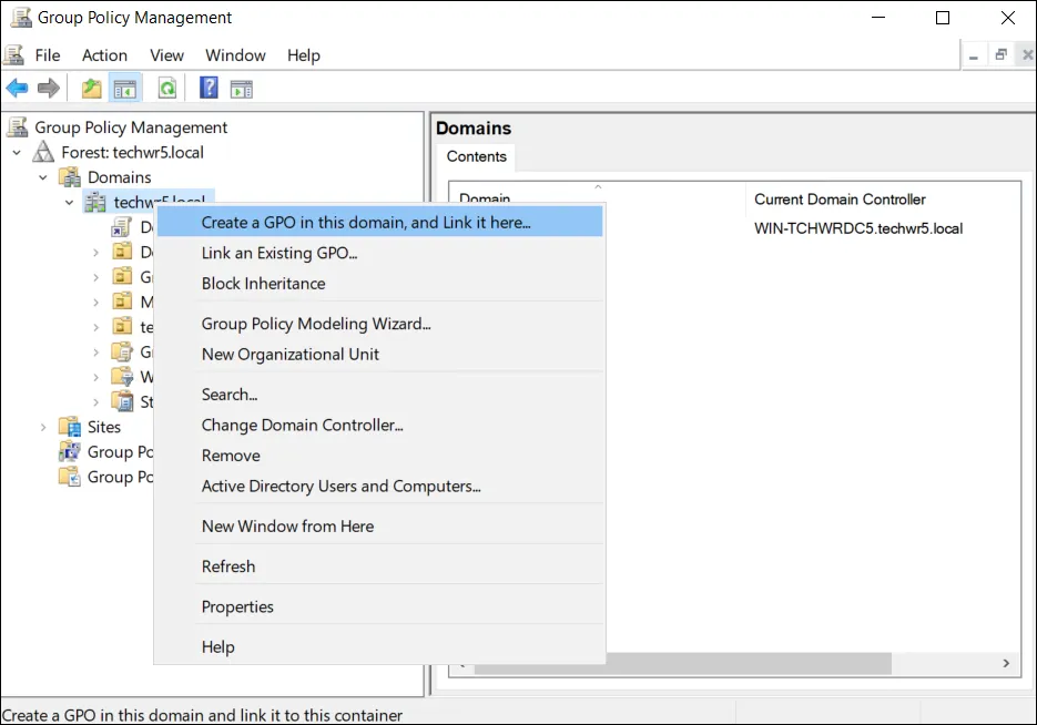 CCreate a GPO in this domain and link it here option