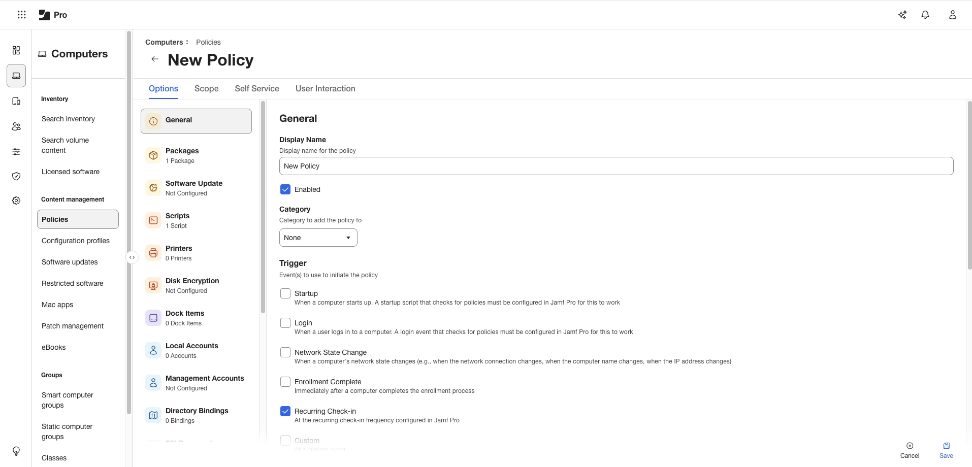 Configuring information on new policy