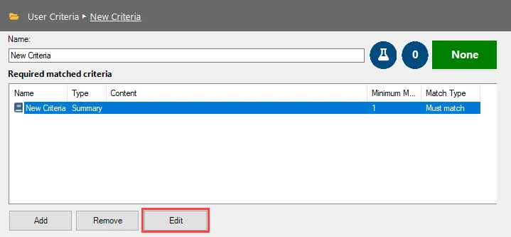 Edit new Summary criteria