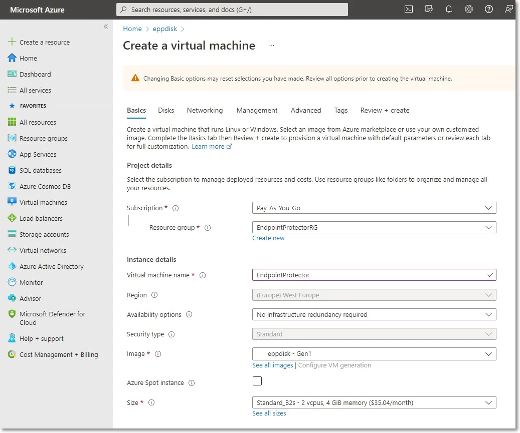 Information tab for creating a new Virtual Machine. 