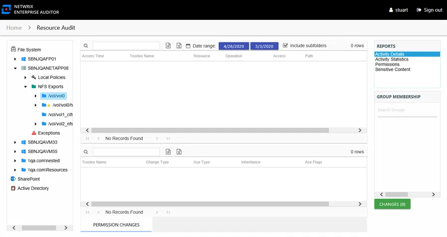Activity Details report at the NFS Exports share and subfolder levels