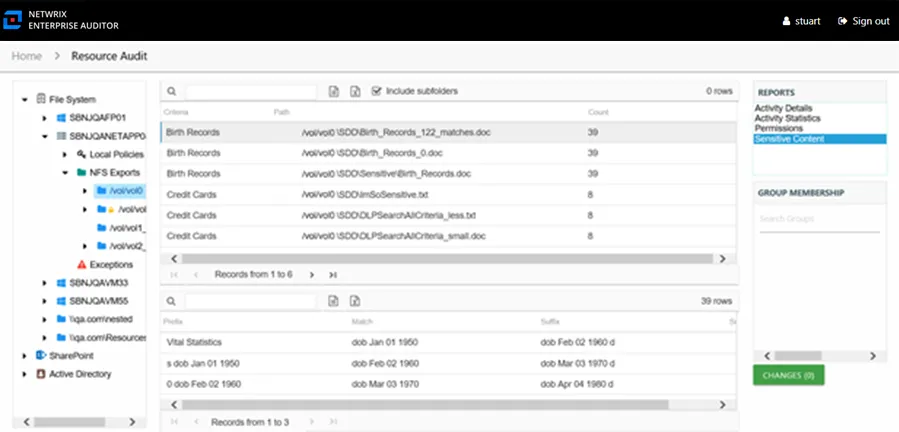 Sensitive Content report at the NFS Exports share and subfolder levels