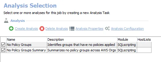 Analysis Tasks for the AWS_NoPolicyGroups Job