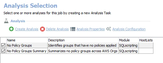 Analysis Tasks for the AWS_NoPolicyGroups Job