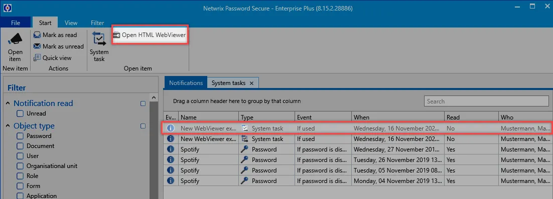 Ribbon functions notifications