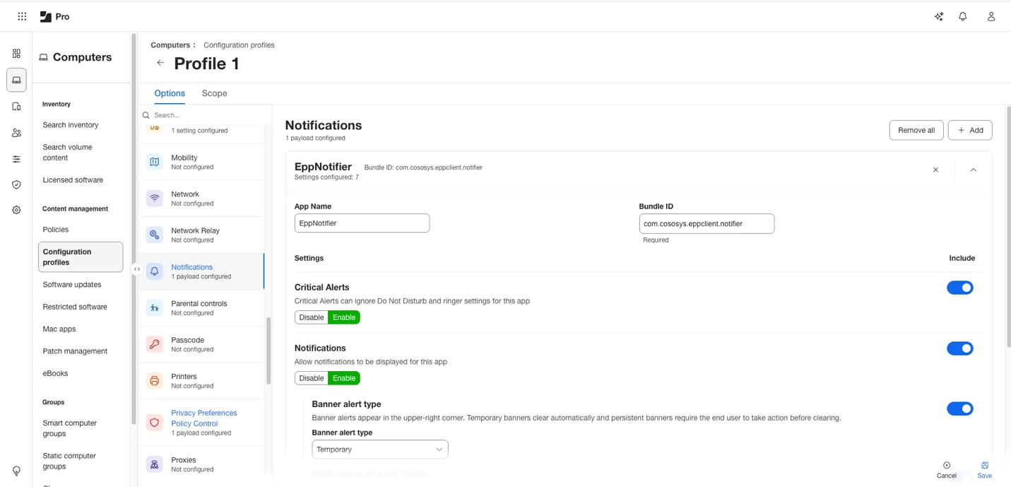 Optional Notifiaction Settings