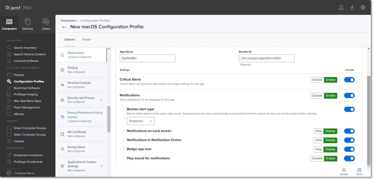 Optional Notifiaction Settings