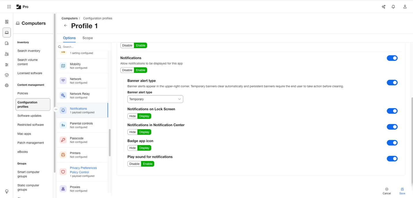 Optional Notifiaction Settings continued