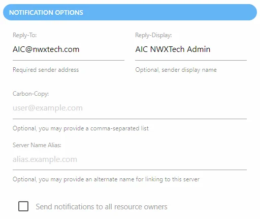 Notifications page showing Notification Options section