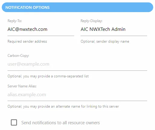 Notifications page showing Notification Options section