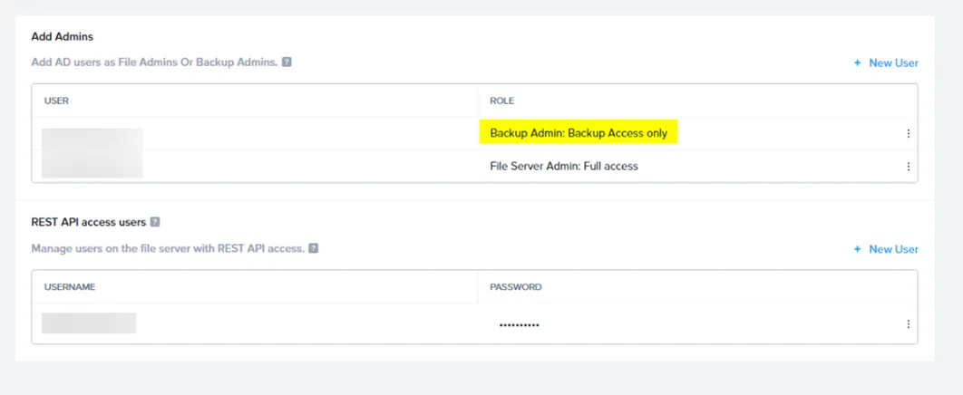 Nutanix Backup Admin: Backup Access only role