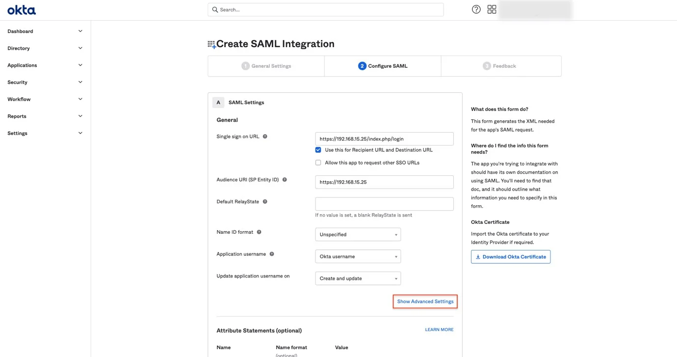 Show Advanced Setting