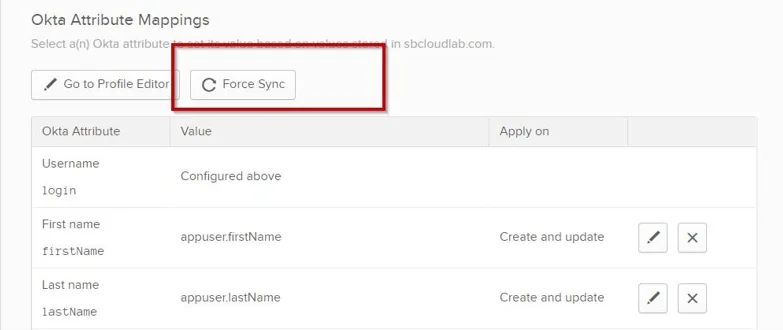 Okta Attribute Mappings Force Sync