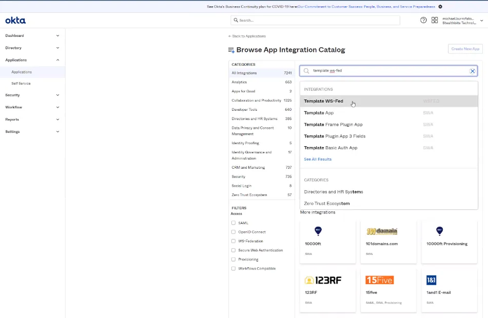 Okta Browse App Integration Catalog