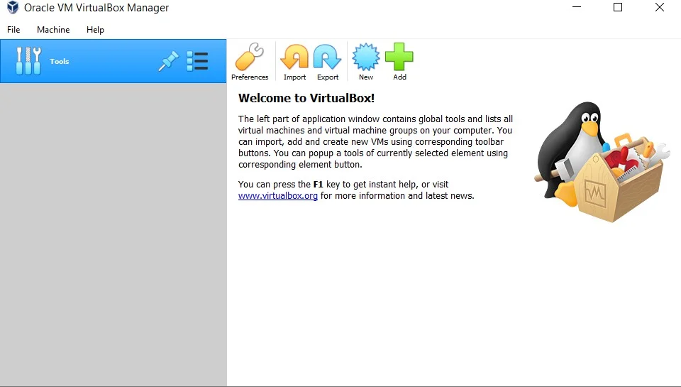 Opening Oracle VM Virtual Box Manager