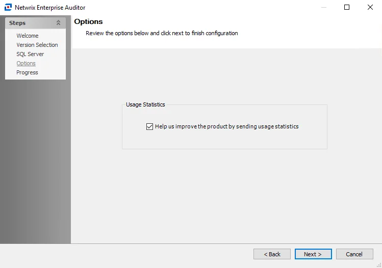 Active Directory Data Collector Wizard Options page