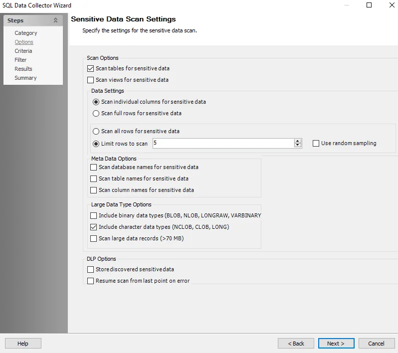 Sensitive Data Scan Settings