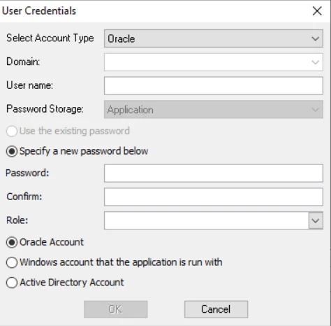 User Credentials - Oracle