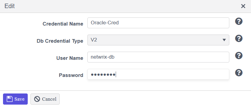 Password field for the Oracle database credential