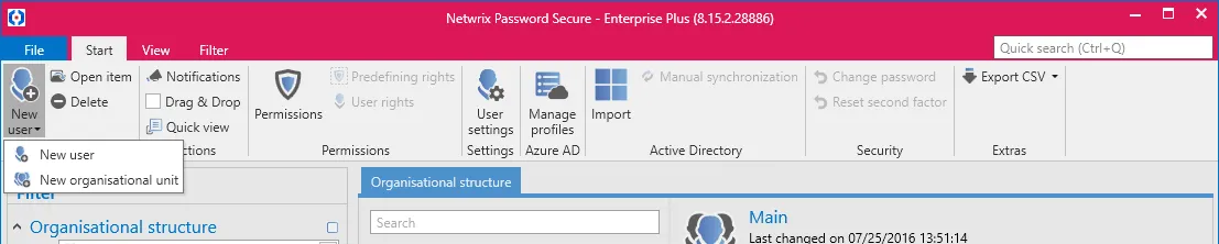 create new user/organisational unit