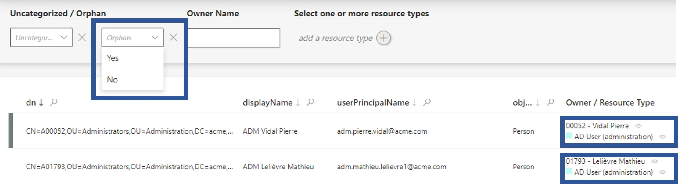 Owner / Resource Type Column