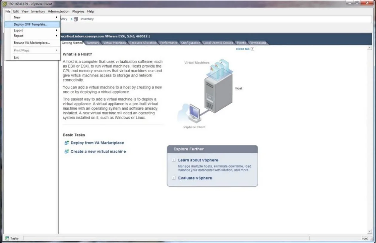 Selecting Deploy OVF Template.
