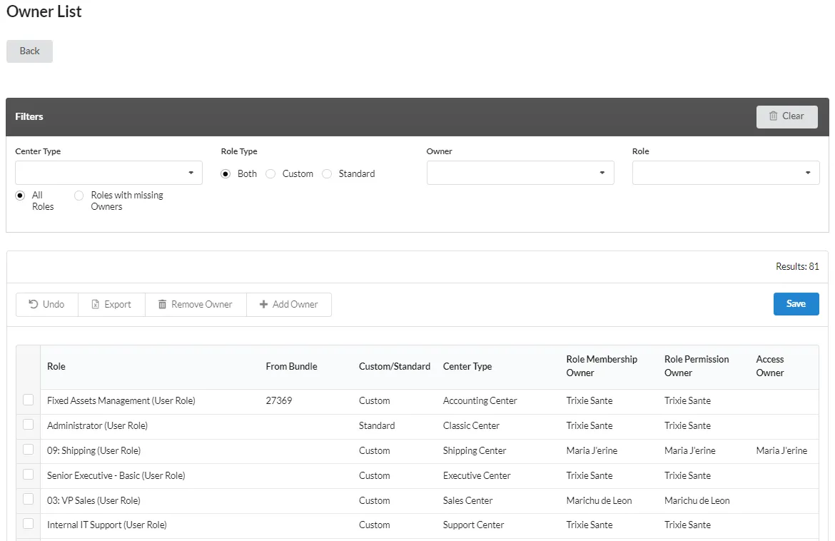 Administrator Owner list