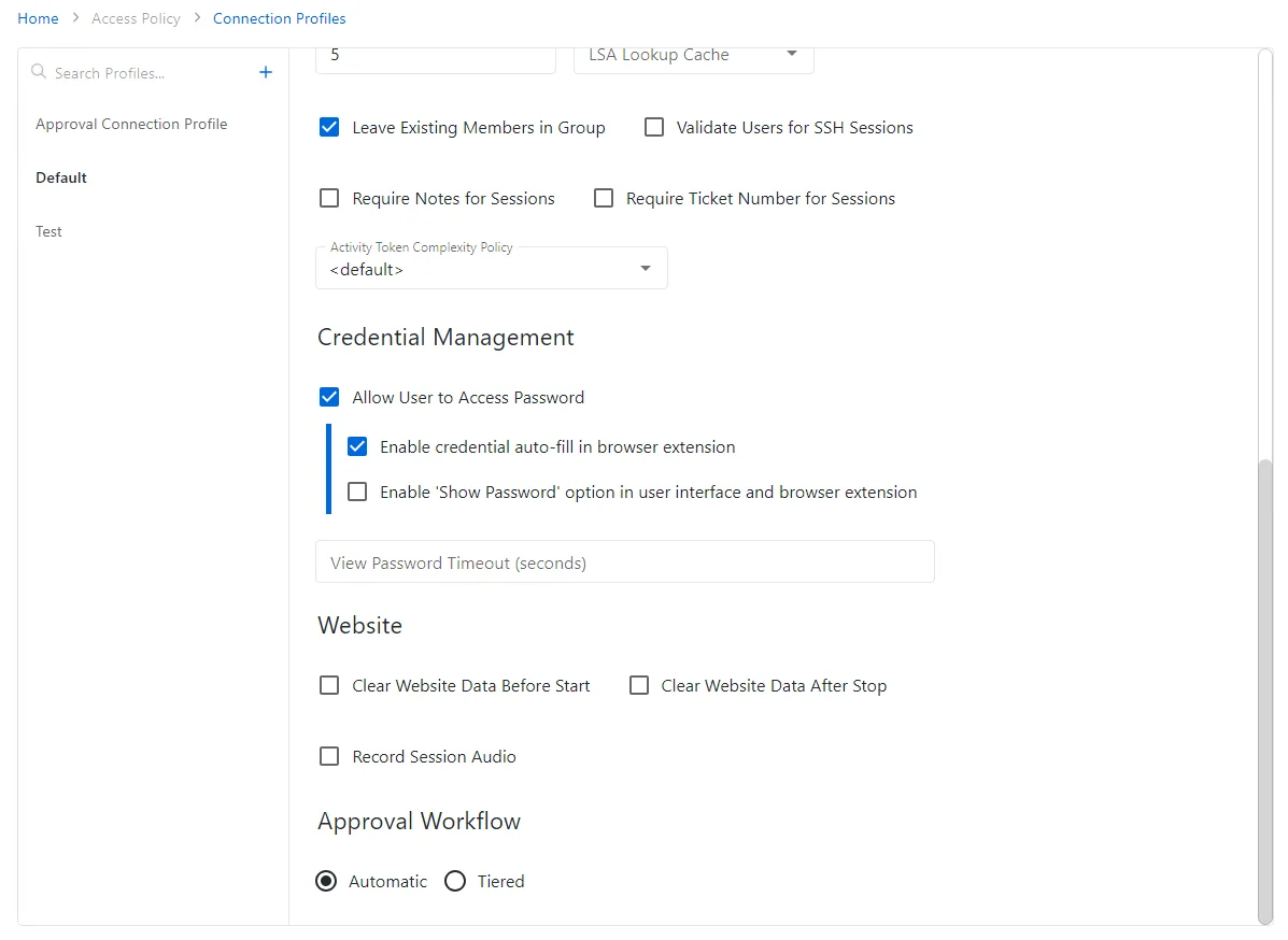 Connection Profiles Page Extended