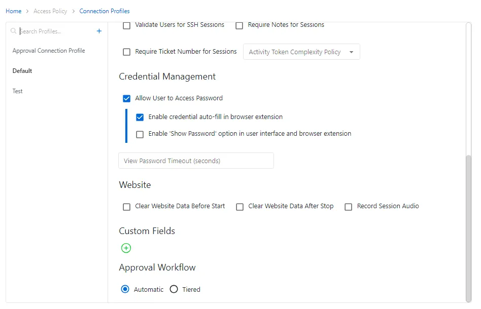 Connection Profiles Page Extended
