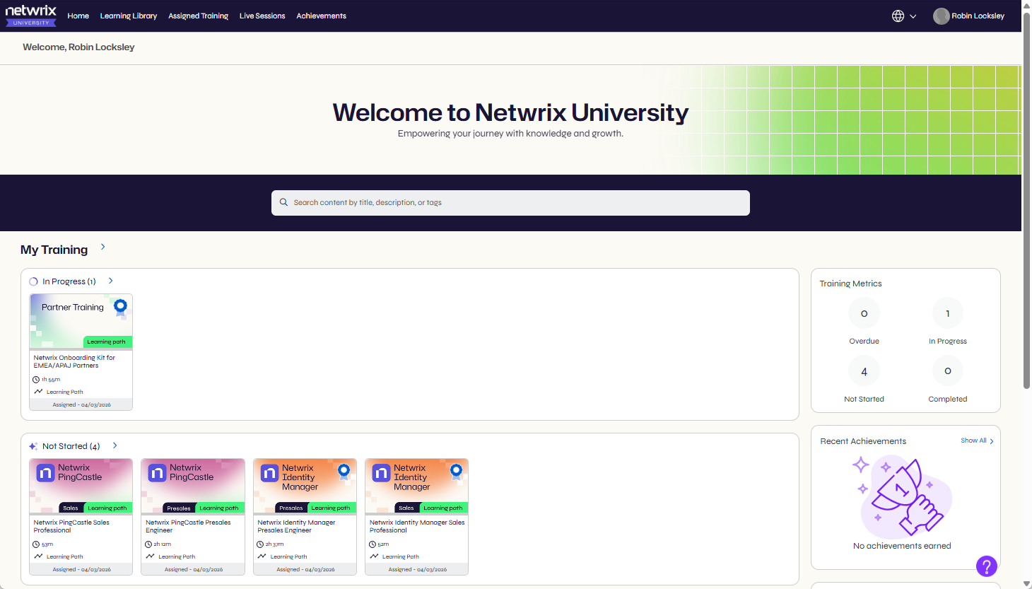 Netwrix University Dashboard