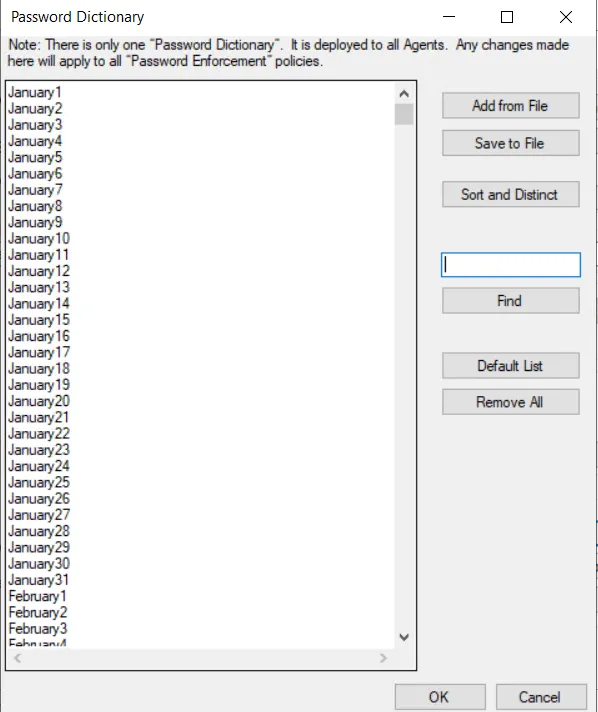 Password Dictionary window