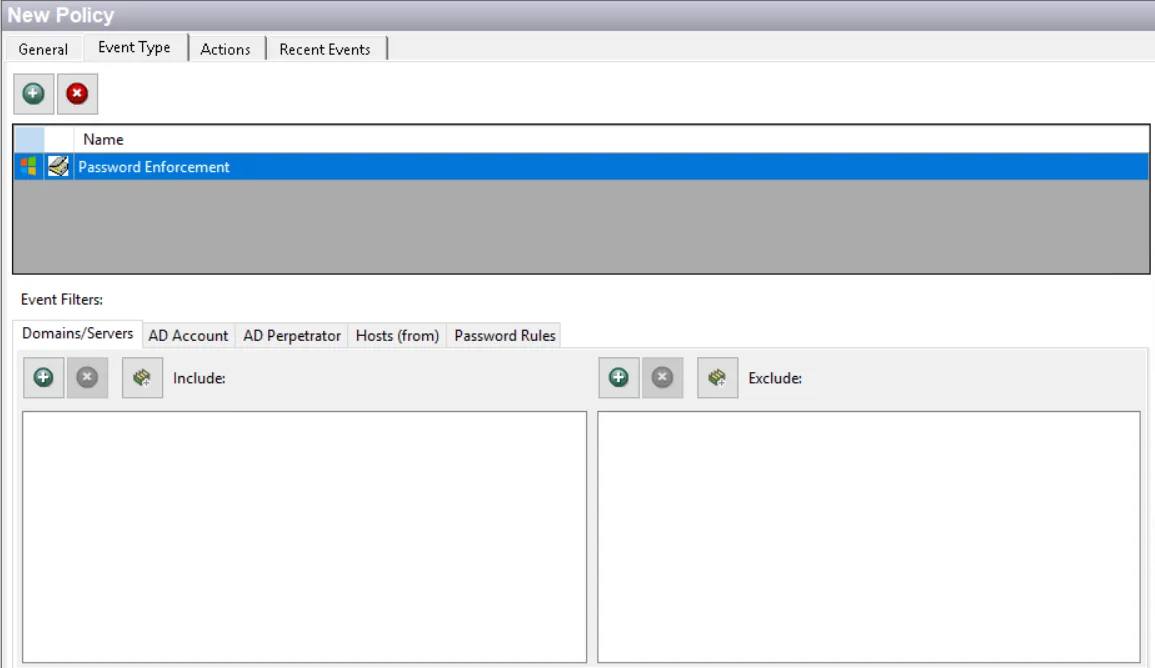 Policy window - Password Enforcement Event Type