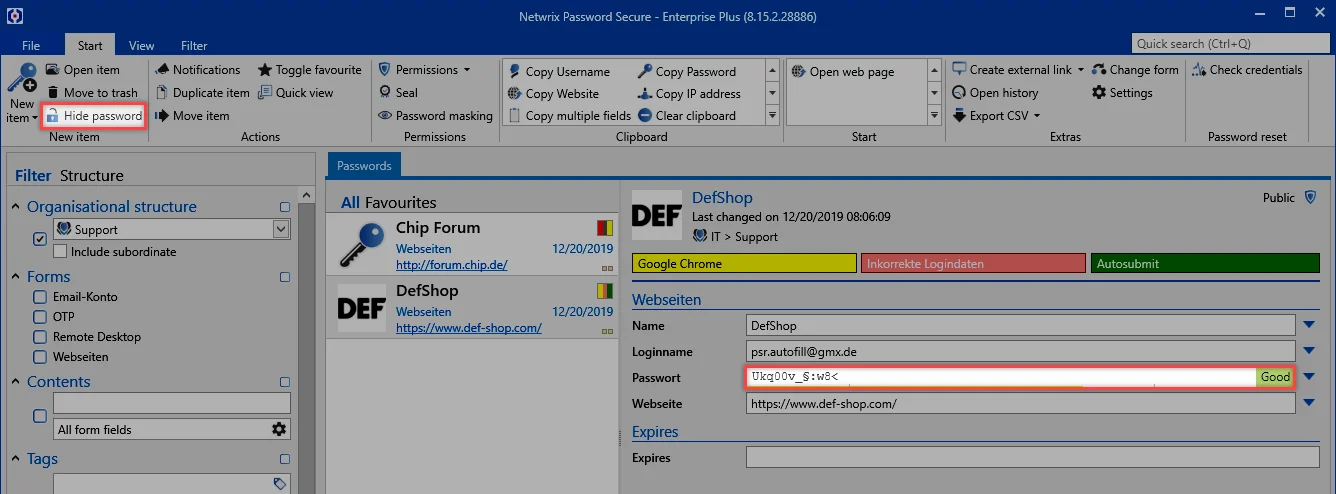 hide password