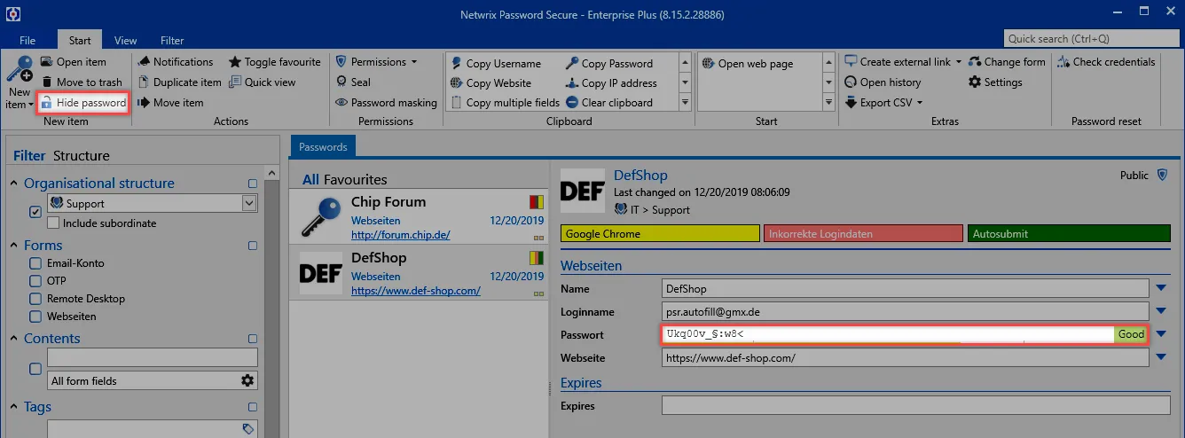 hide password