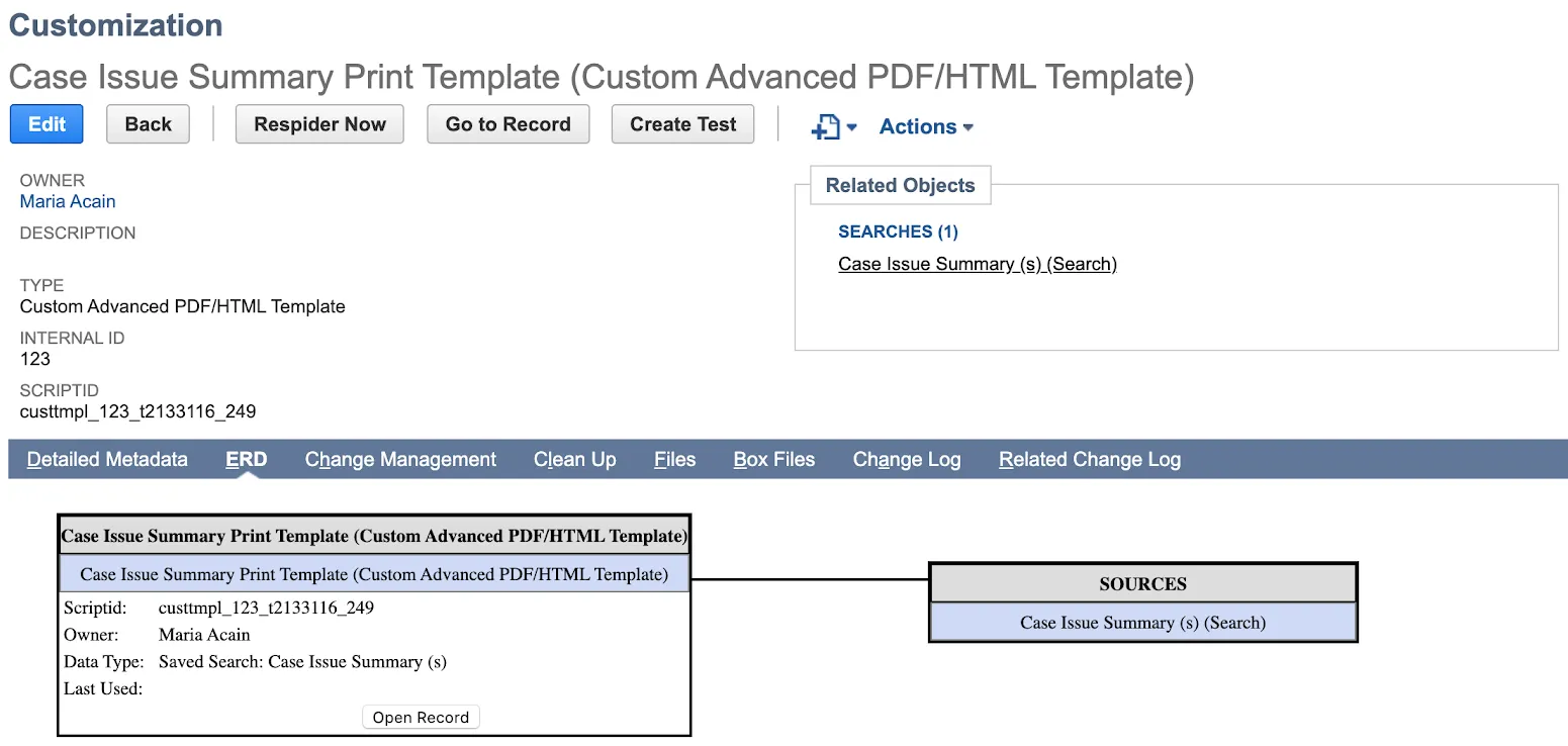 Example of an Advanced PDF/HTML Customization Record for a Saved Search