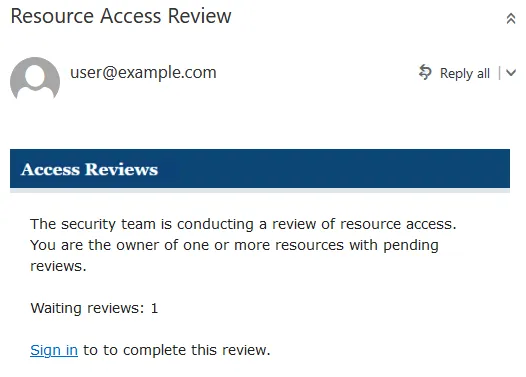 Email announcing a pending review