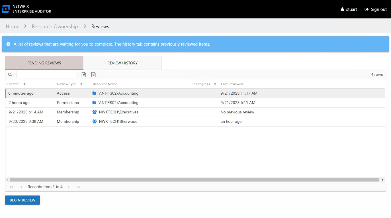 Pending Reviews page of the Reviews interface