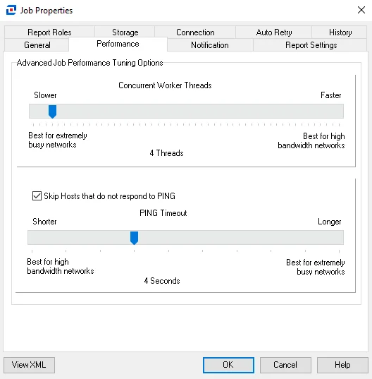Performance tab of Job Properties