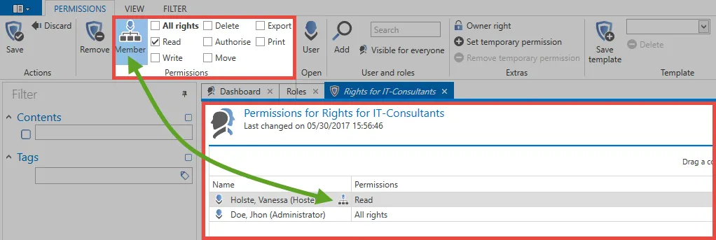 roles list view