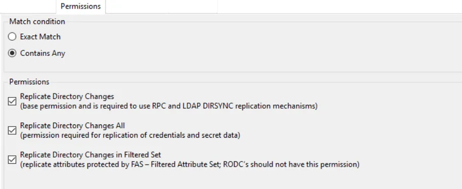 Policy window - Permissions  filter