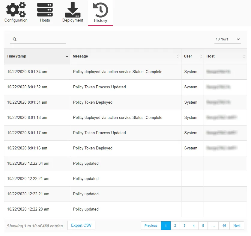 This screenshot displays the History tab.