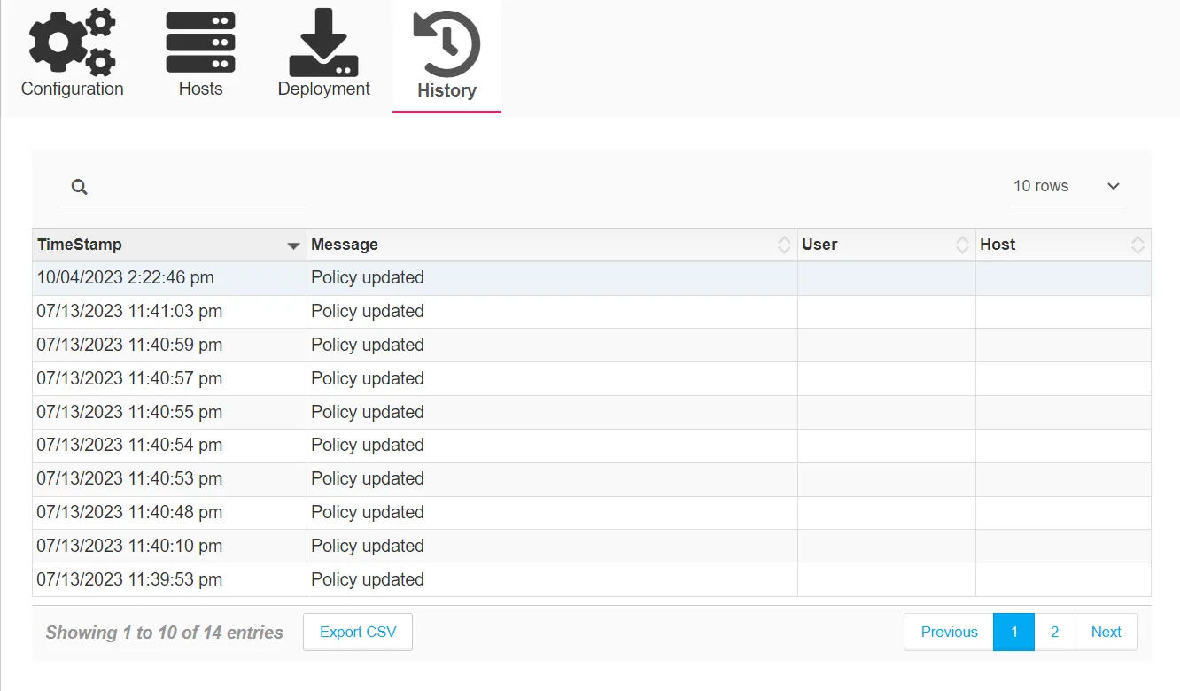 This screenshot displays the Hosts tab.