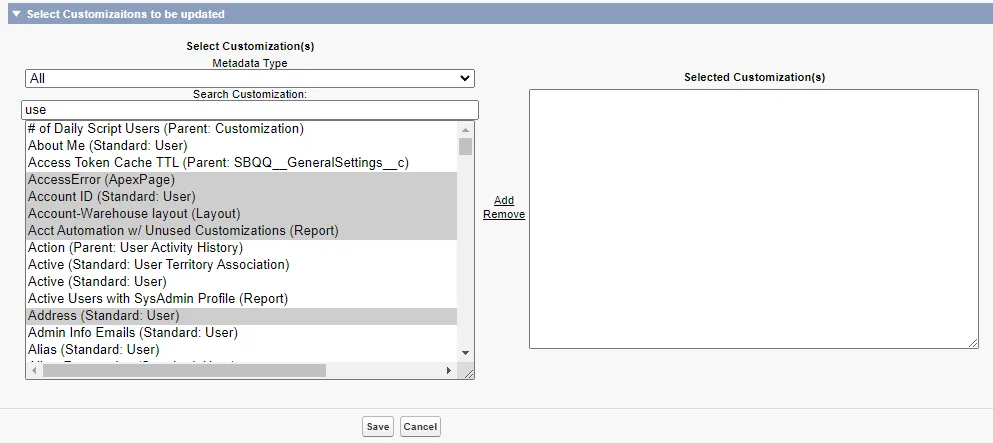 Selecting Customizations