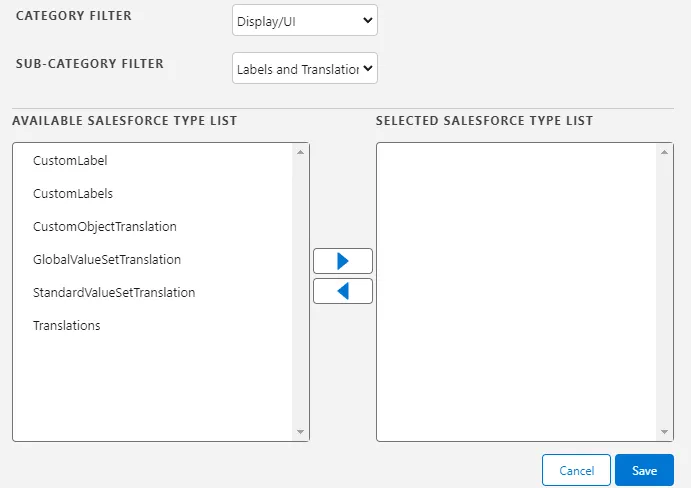 Set filters for Salesforce type