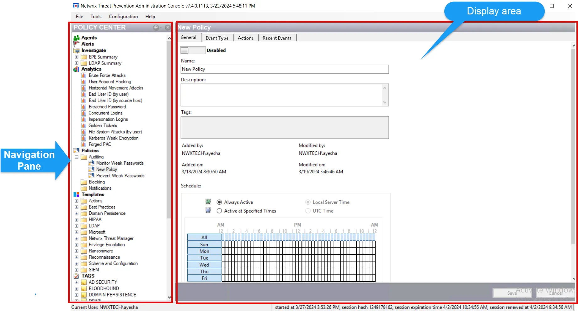 Administration Console – Policy Center