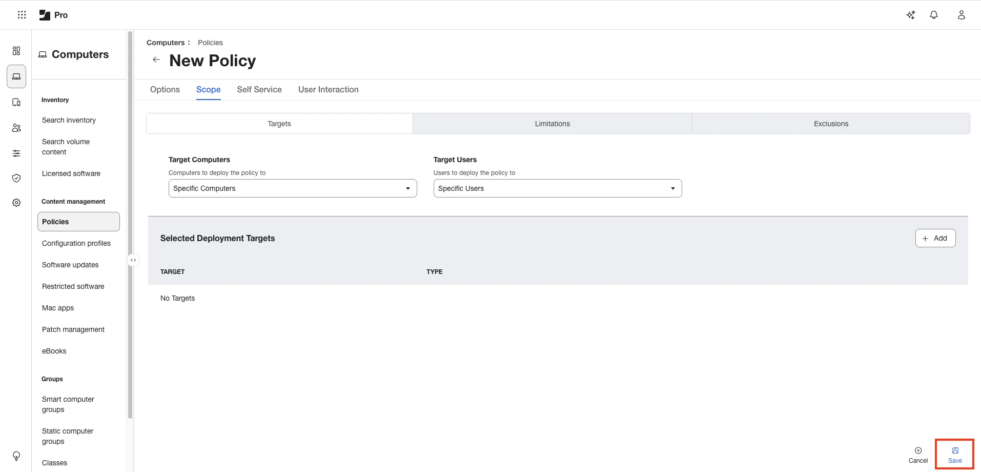Adding Devices and users to apply to the scope
