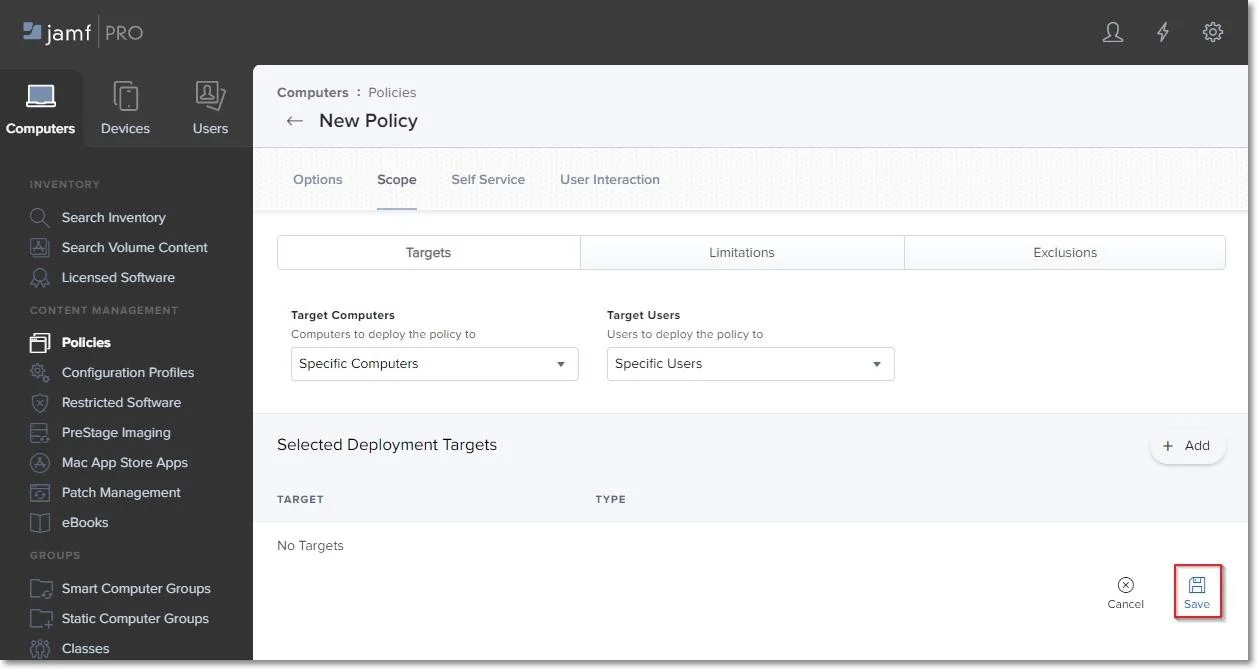 Adding Devices and users to apply to the scope