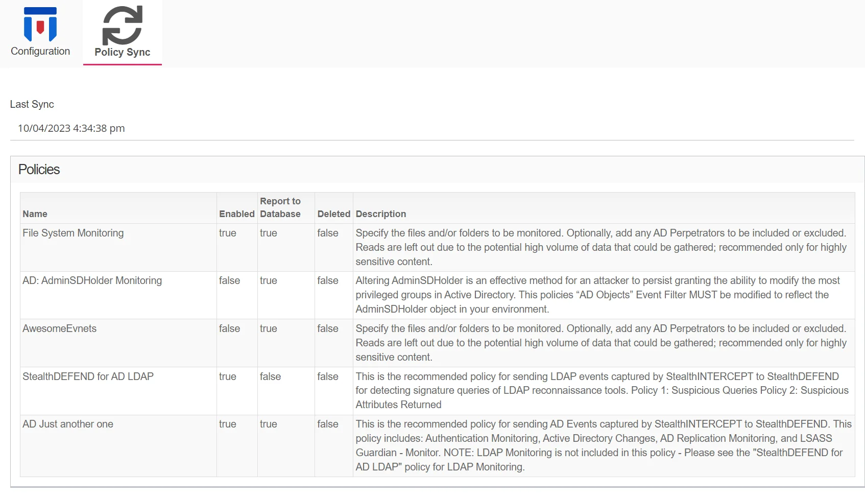 Netwrix Integration Details on the Policy Sync tab